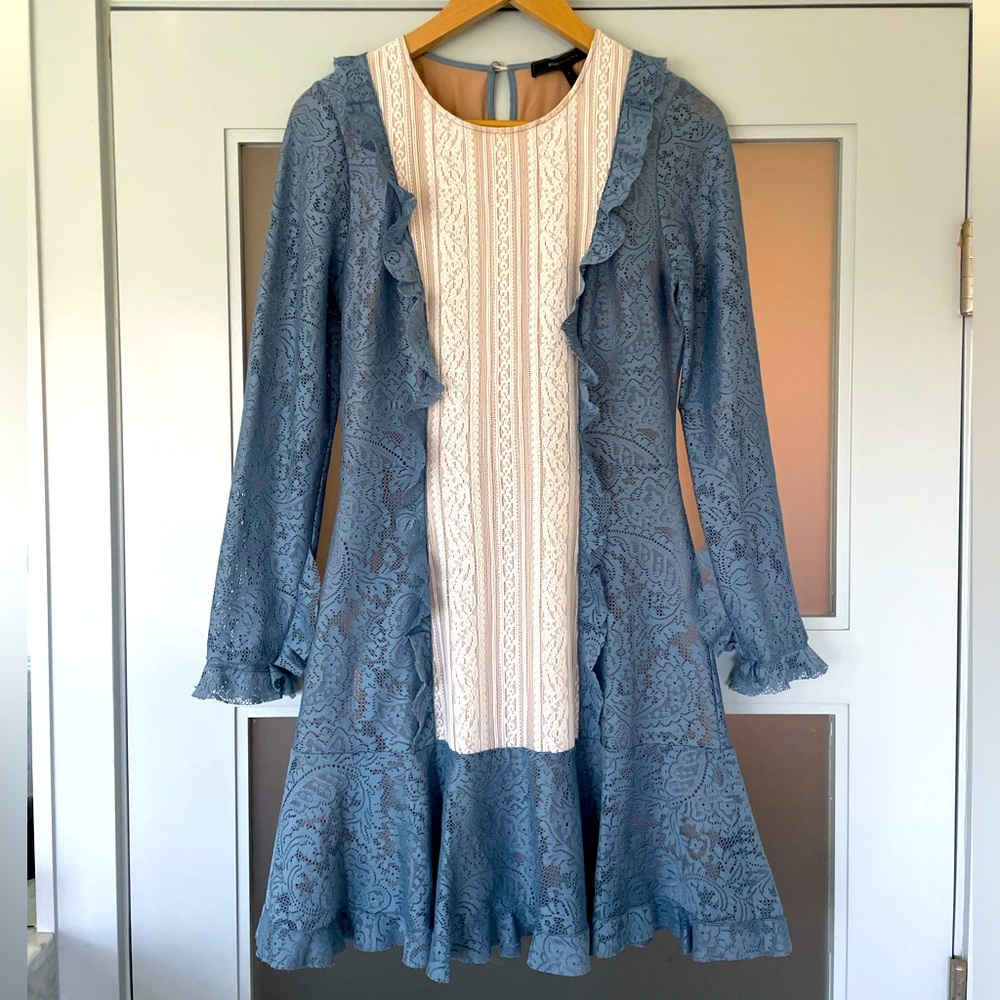 BCBG Blue And White Lace Dress Long Sleeve